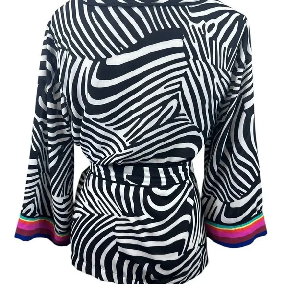 Trina Turk INC zebra print kimono top with rainbow print on sleeves size medium - Picture 4 of 11